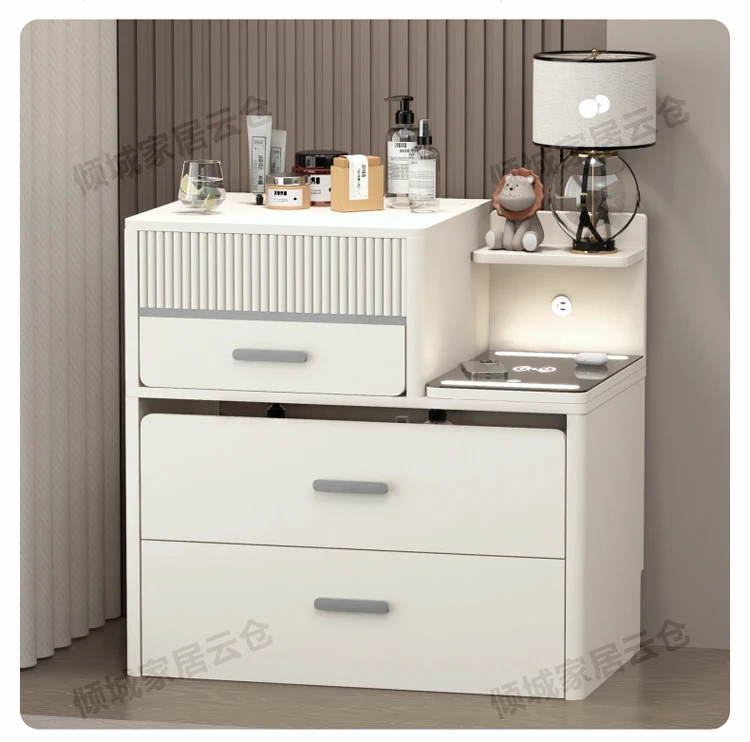 

Solid wood dresser bedside table integrated small mini clamshell combination modern simple cream style makeup table