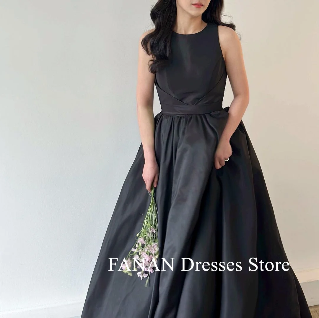 FANAN O-Neck A-Line Sleeveless Taffeta Evening Party Dresses Korea Backless Elegant Wedding Women Formal Gowns Event Prom Gowns