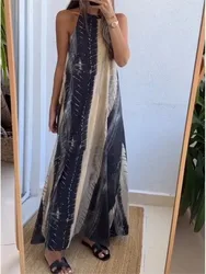 Mode druck Neck holder Hals rücken frei lange Kleider Frauen Sommer lässig lose Strand Urlaub Kleid weibliche trend ige Streetwear Vestidos