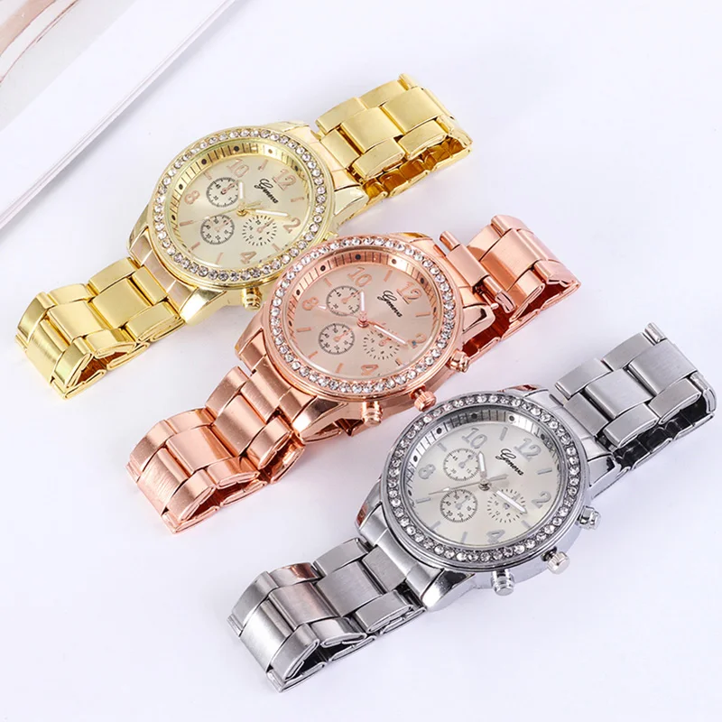 Montre Genève en or pour femme, acier inoxydable, biscuits, montres à quartz, montre-bracelet classique pour femme, mode fille