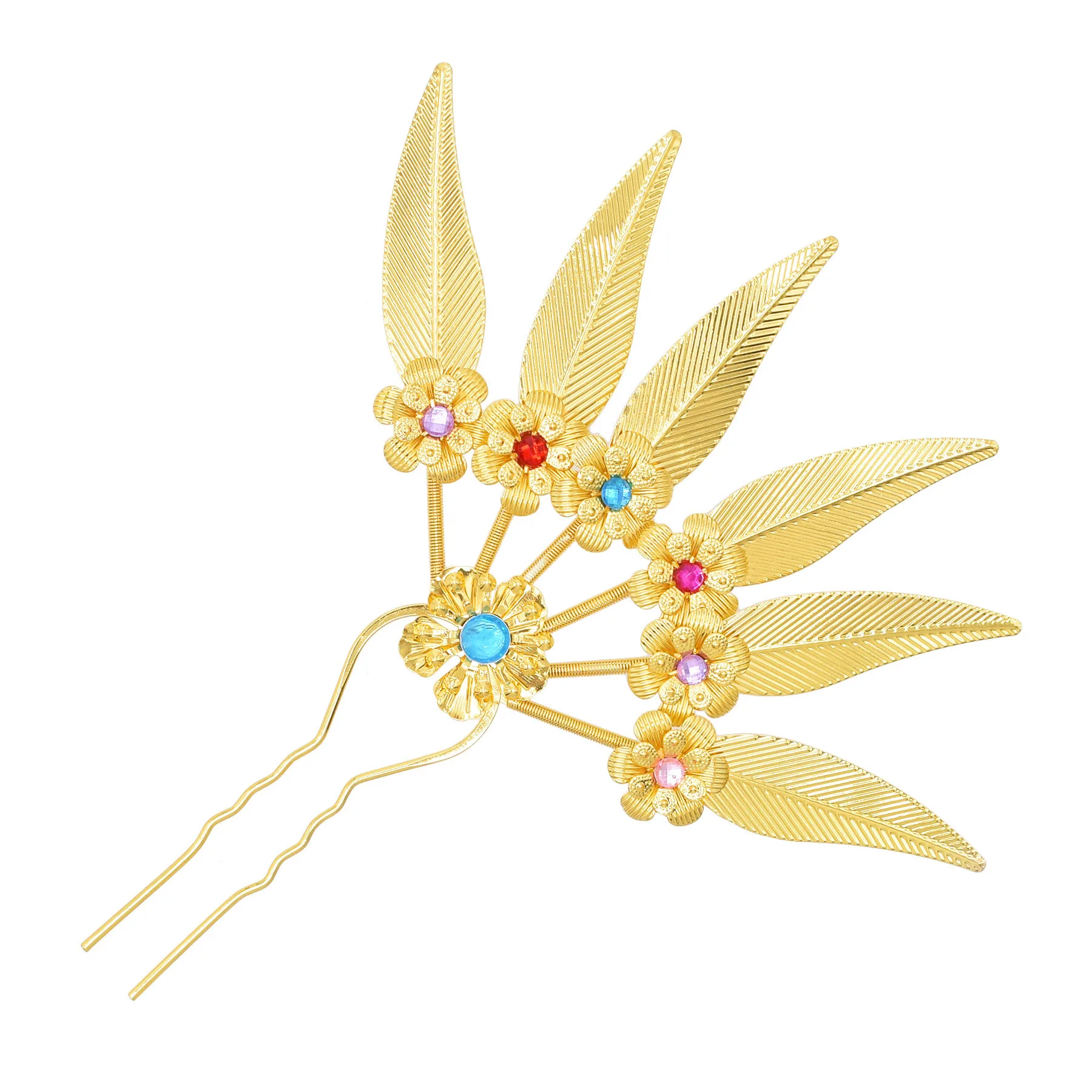 جديد سبائك ذهبية ليف كريستال زهرة دبوس الشعر إكسسوارات الشعر للنساء تايلاند العرقية الرقص الطرف الديكور أغطية الرأس مجوهرات #4