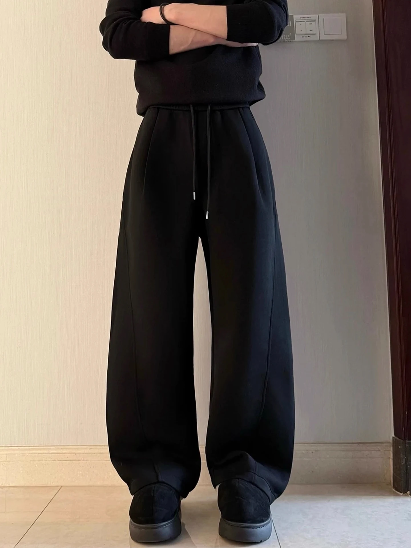 

Bla Fce Lined Sports Sweatpants Men's Winter Cleanfit Wide Leg Loose Casual Long Pants Knife Comfortable Straight Leg