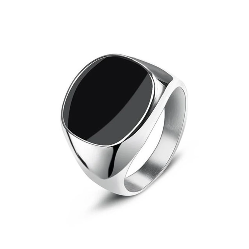 Wholesale Classic Jewelry Natural Stone Rings Men Women Stainless Steel Inlaid Onyx Ring Finger Ring Fashion Gifts Dropshipping