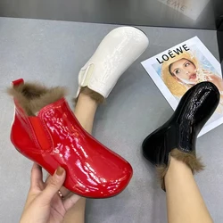 Fashion Women Boots Warm Fur Snow Boots Plush Winter Women Shoes Plus Size Female Patent Leather Ankel Boots Antislip