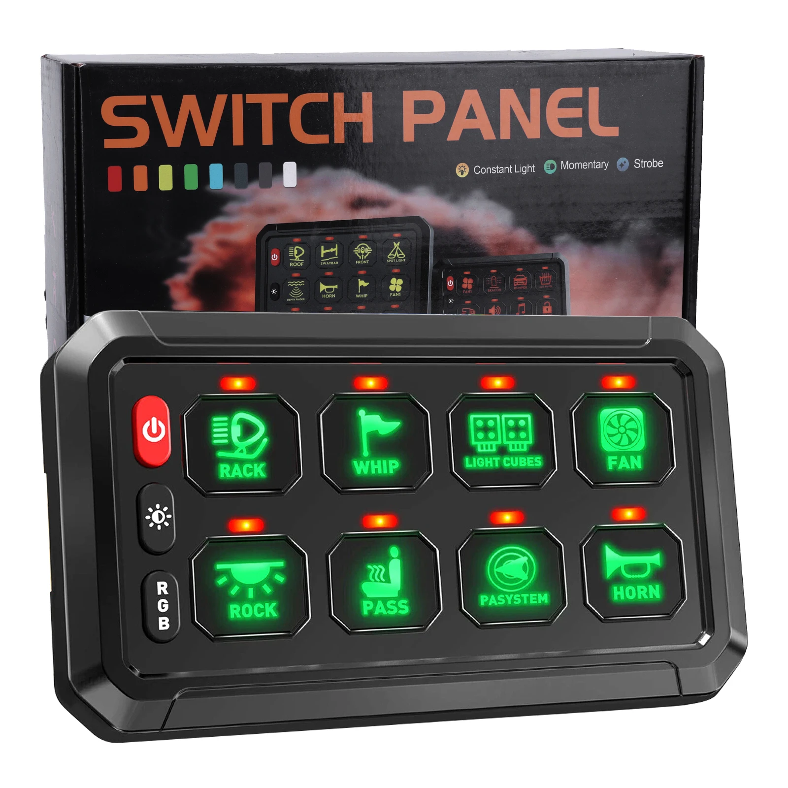 

8 Gang On-Off LED Car Switch Panel 12V RGB Dimmable Switch Panel Electronic Relay System for Car RV ATV SUV UTV Truck Marine