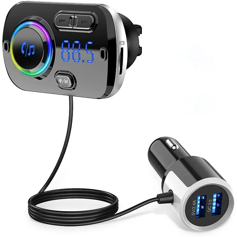 New BC49BQ Car Bluetooth 5.0 MP3 Player 7 Color Ambient Light QC3.0 Fast Charger Handsfree FM Transmitter Car Accessory