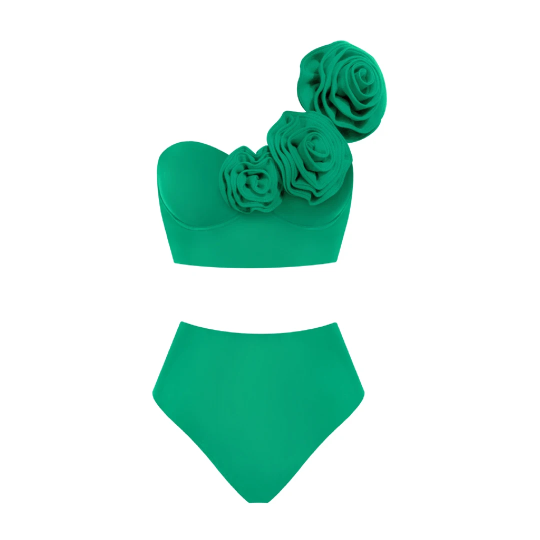 Bikini de flores 3D, traje de baño con aros, traje de baño de cintura alta para mujer, trajes de baño de dos piezas, Push Up, verano para mujer