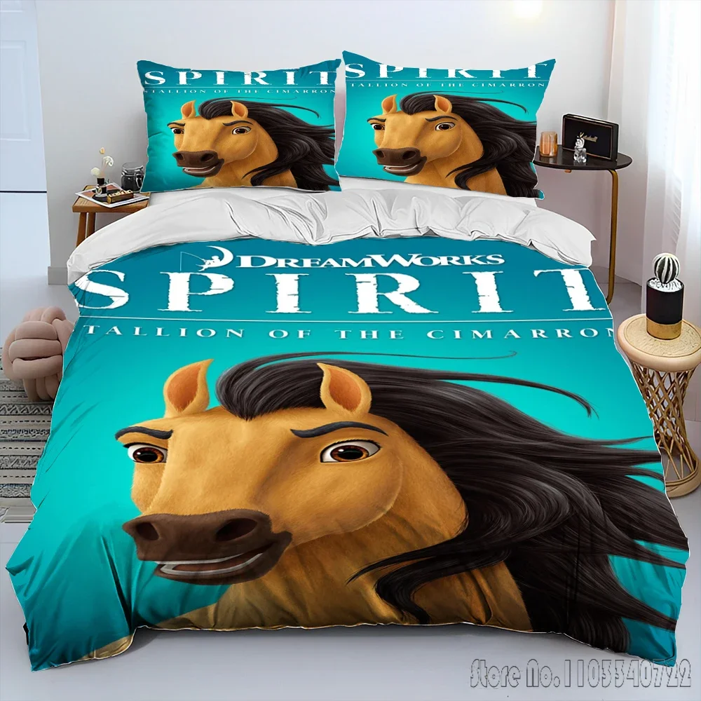 Spirit Riding Free Horses Cartoon Duvet Cover Set HD Comforter Cover for Kids Bedding Sets Bedclothes Bedroom Decor