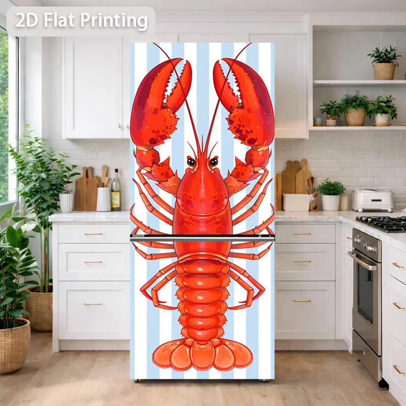 Printing Refrigerator Sticker 60×180cm Red Painted Whole Lobster Themed Design, Self-Adhesive Wall Decal Wallpaper, Suitable f