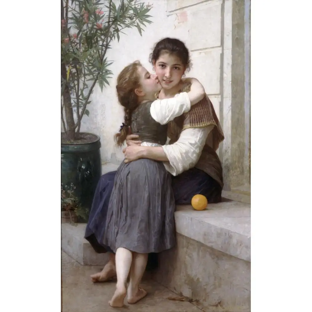 

Handmade Canvas Art William Adolphe Bouguereau Oil Painting the Kiss Mother and Child Modern Artwork for Bedroom Wall Decor