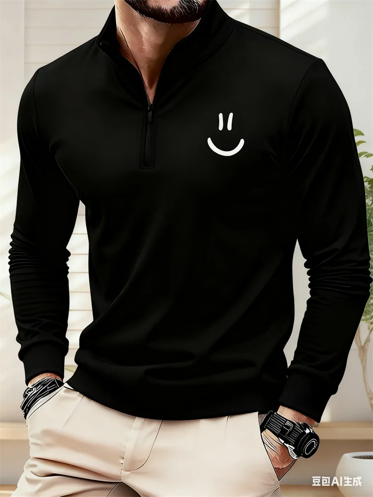 

3D Minimalist Pattern Printed Men's Half-Zip Stand Collar Shirt Autumn And Winter Business Casual Daily Long Sleeve Sweatshirts