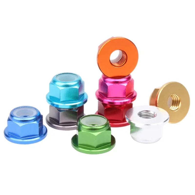 Anodized Nylon Insert Self Lock Nuts Aluminium Alloy Hex Flanged Nuts Sky Blue/Royal Blue/Pink 11-Colors M2 M2.5 M3 M4 M5 M6 M8