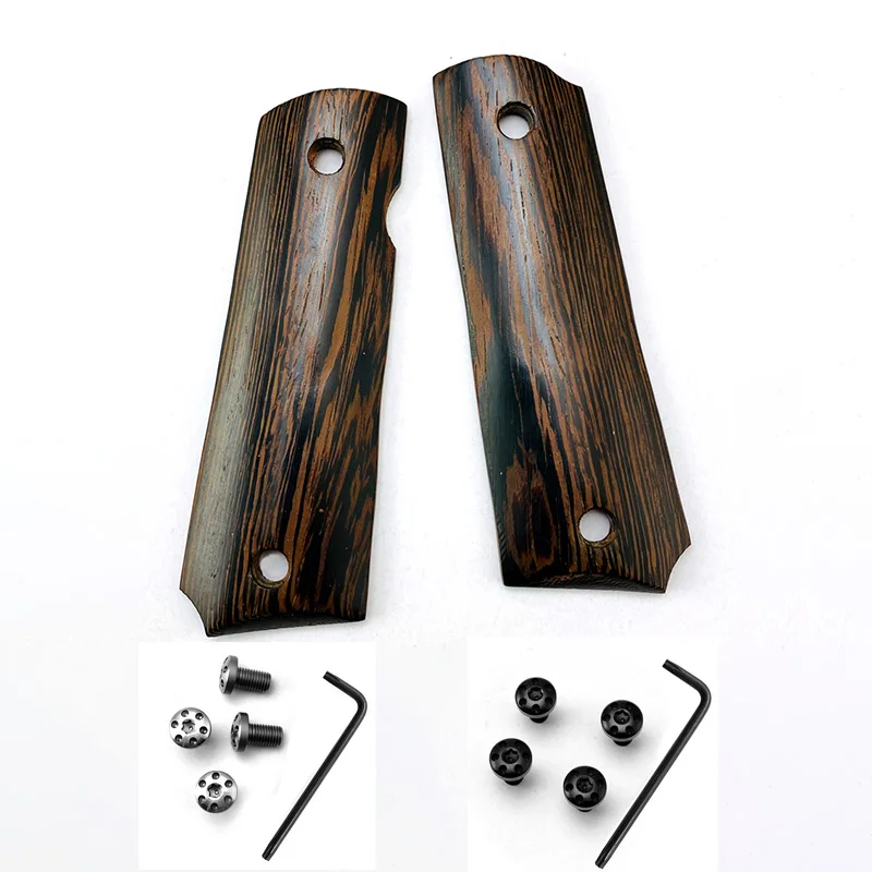 1 pasang dengan sekrup kunci panga-panggilan bahan kayu alami 1911 Model pegangan pegangan sisik tambalan DIY membuat aksesori Bagian lempengan