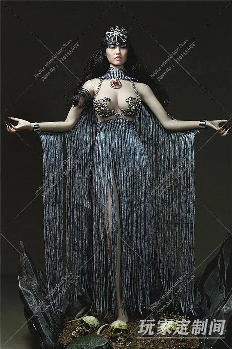 Personalizzato 1/6 Dea Sexy Corsetto in metallo da donna Scialle con gonna in nappa monopezzo con braccialetto adatto al corpo del seno medio più grande da 12 pollici