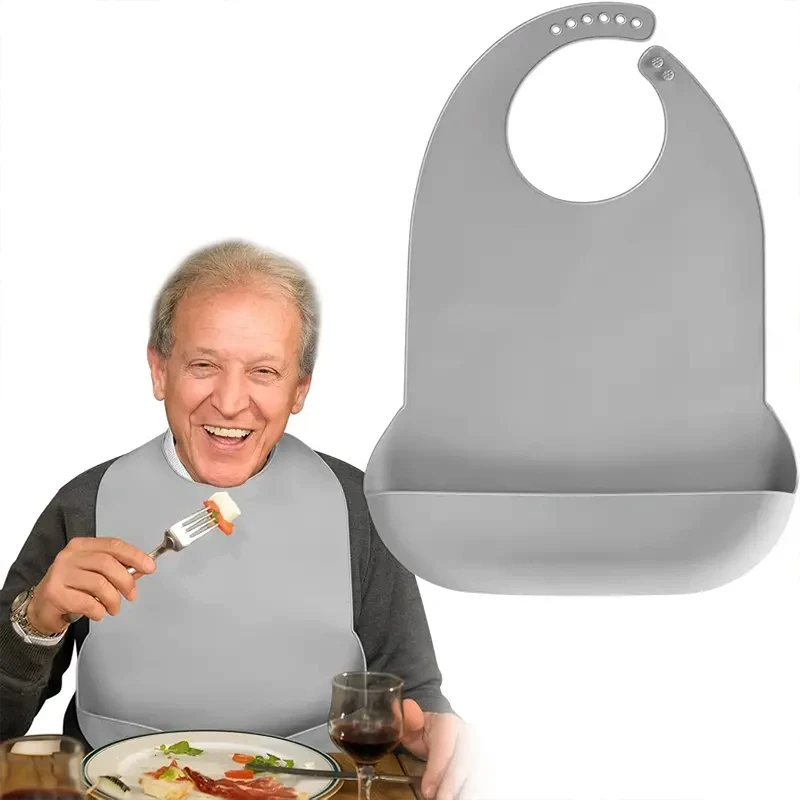 1/4Pcs Silicone Adult Bibs Adjustable Waterproof Adult Feeding Bibs with Crumb Catcher Clothing Protectors for Elderly Women Men image 6