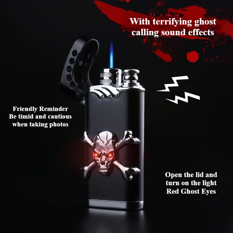 Creative metal windproof belt with red light straight through lighter with ghost sound effect parody smoking accessories 2026