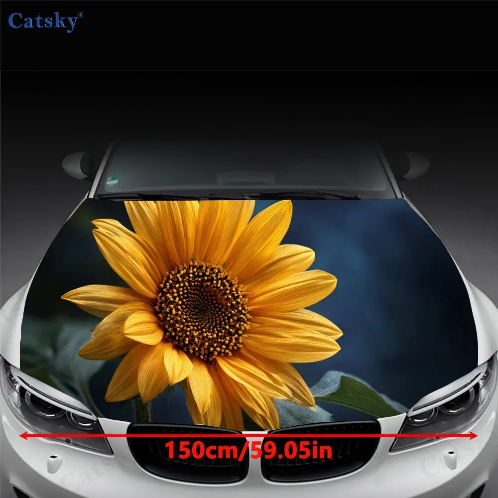 Radiant Sunflower Car hood decals, car cover decorative stickers, and vinyl wraps for cars, SUVs and trucks. Self-adhesive, wate
