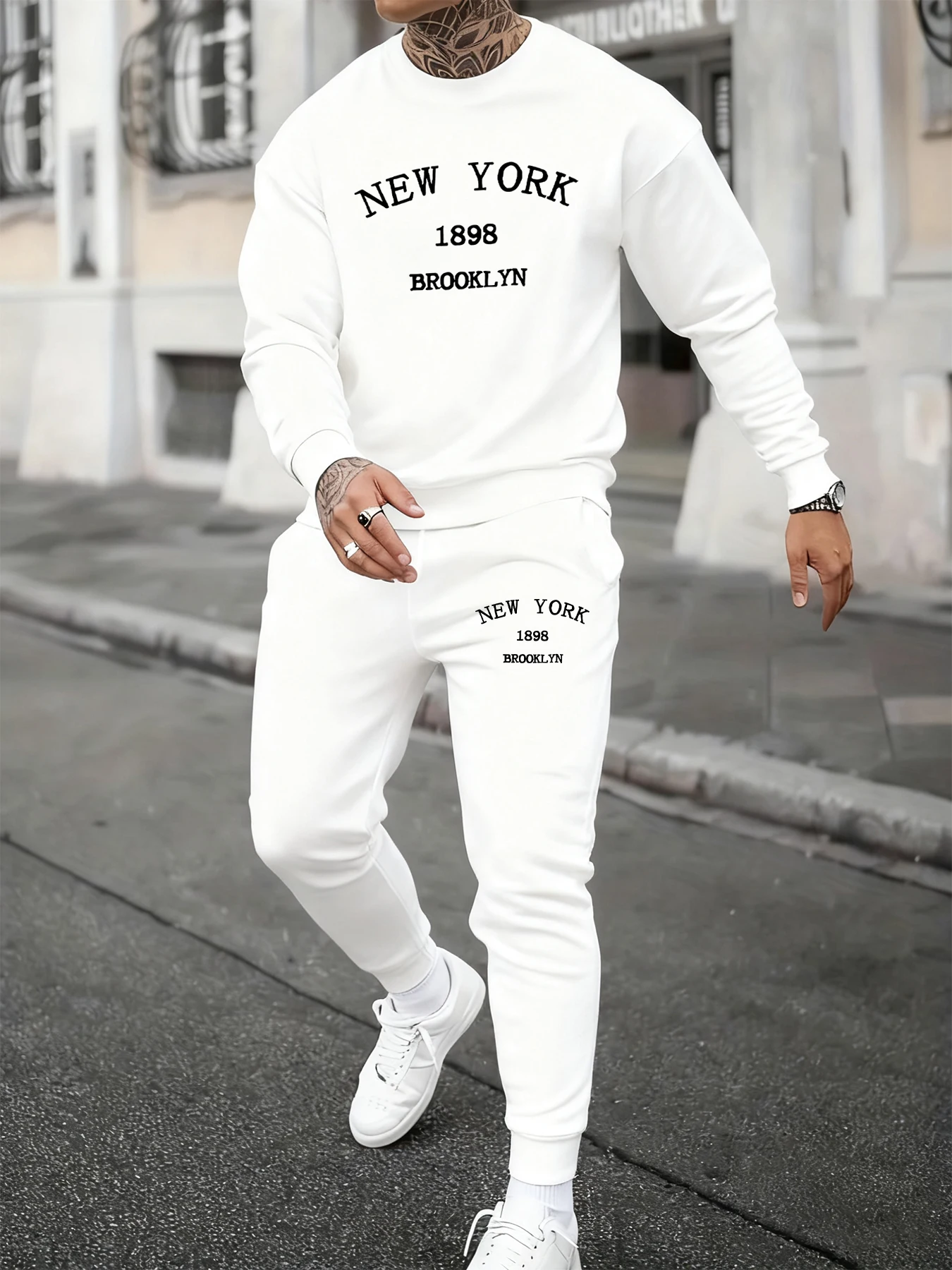 New York Brooklyn 1898 Drucke Mann Herbst Sweatshirt Set Bequeme Mode Zwei Stücke Sets Jogging Lose Hemd Fleece Kleidung