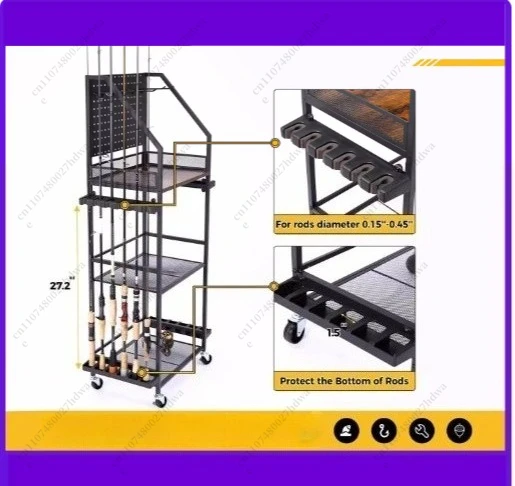 Multifunctional Fishing Rod Storage Rack Multi-layer Storage Rack Tool Fishing Tackle Box Reel Storage Fishing Cart