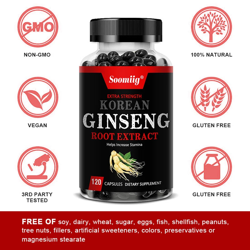 Natural Korean Ginseng Root Extract Capsules - Supports Muscle Mass, Energy, Natural Endurance and Mood, Non-GMO Vegetarian