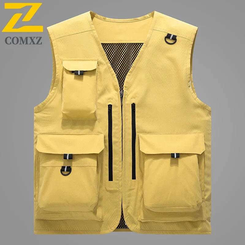 2025 New Multi-pocket Vest Jackets Men's Autumn Casual Trendy Sleeveless Work Vests Hiking Fly Fishing Coat Plus Size Waistcoat