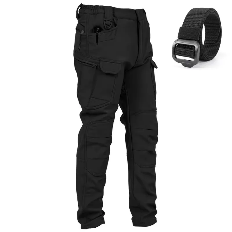 

2024 Gift Belt Men's Multi Pocket Waterproof and Warm Soft Shell Woolen Velvet Outdoor Windproof Thick Wear Resistant Work Pants