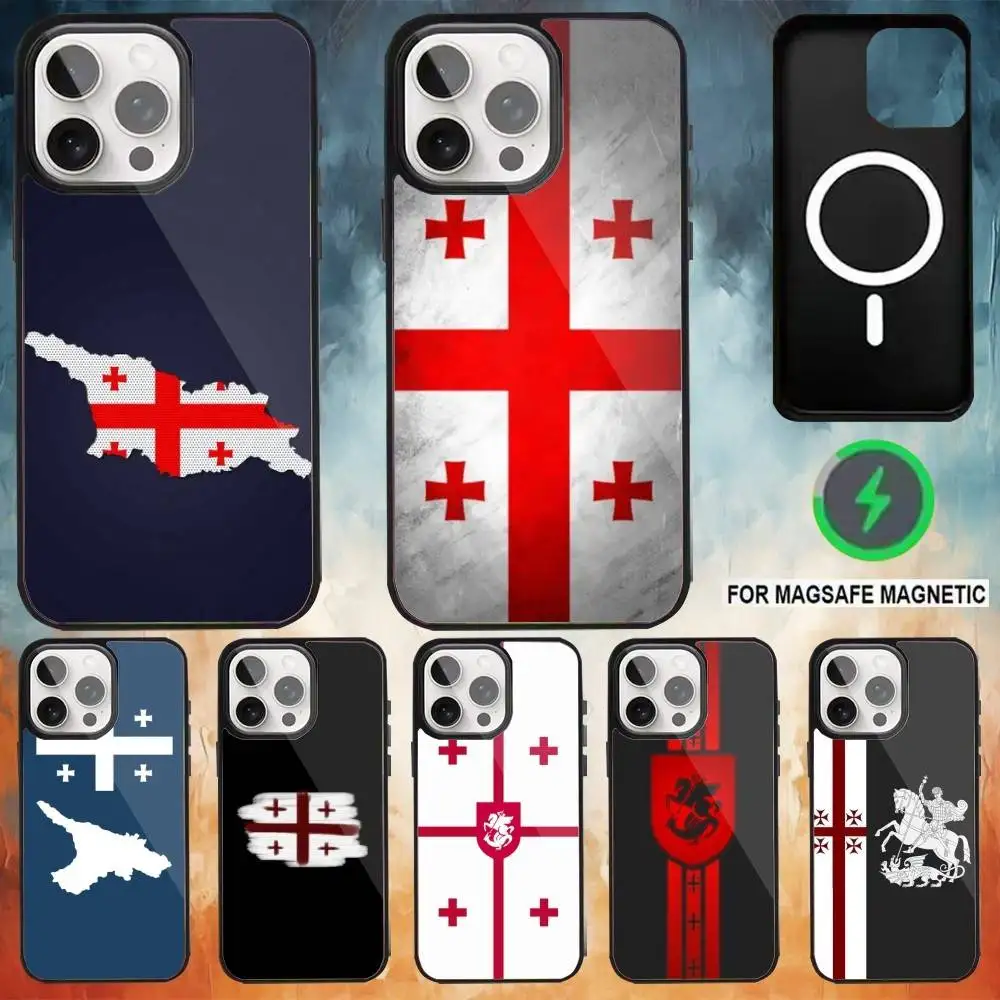 

Georgia Flag Phone Case For iPhone17,16,15,14,13,12,11 Plus,Pro Max Magnetic For Magsafe Wireless Charging