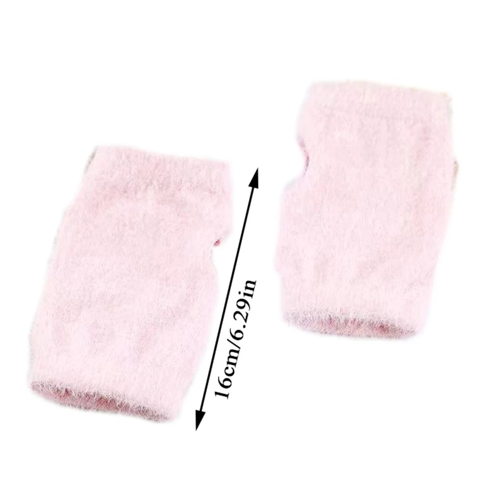 Winter Women Soft Half Finger Gloves Stretchy Hand Wrist Arm Warmer Fluffy Imitation Mink Mittens Fingerless Solid Color Gloves