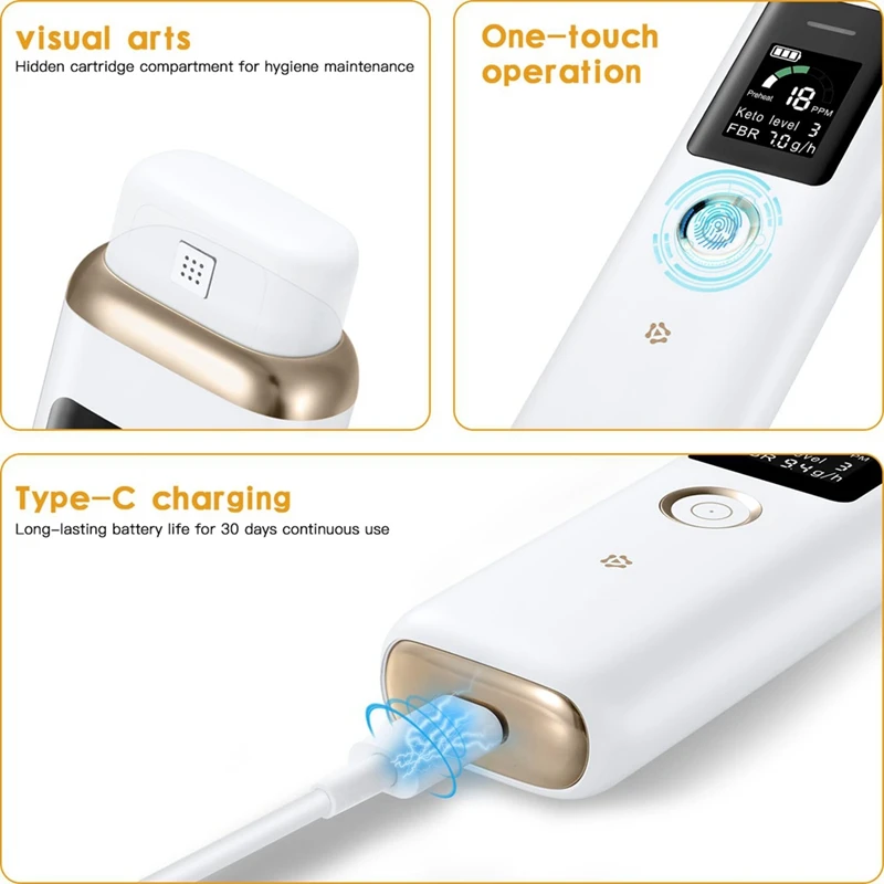 

Измеритель кетонов Профессиональный анализатор дыхания кетонов Высокоточный измеритель дыхания кетонов Тестер кетонов для отслеживания вашего кетонов Белый