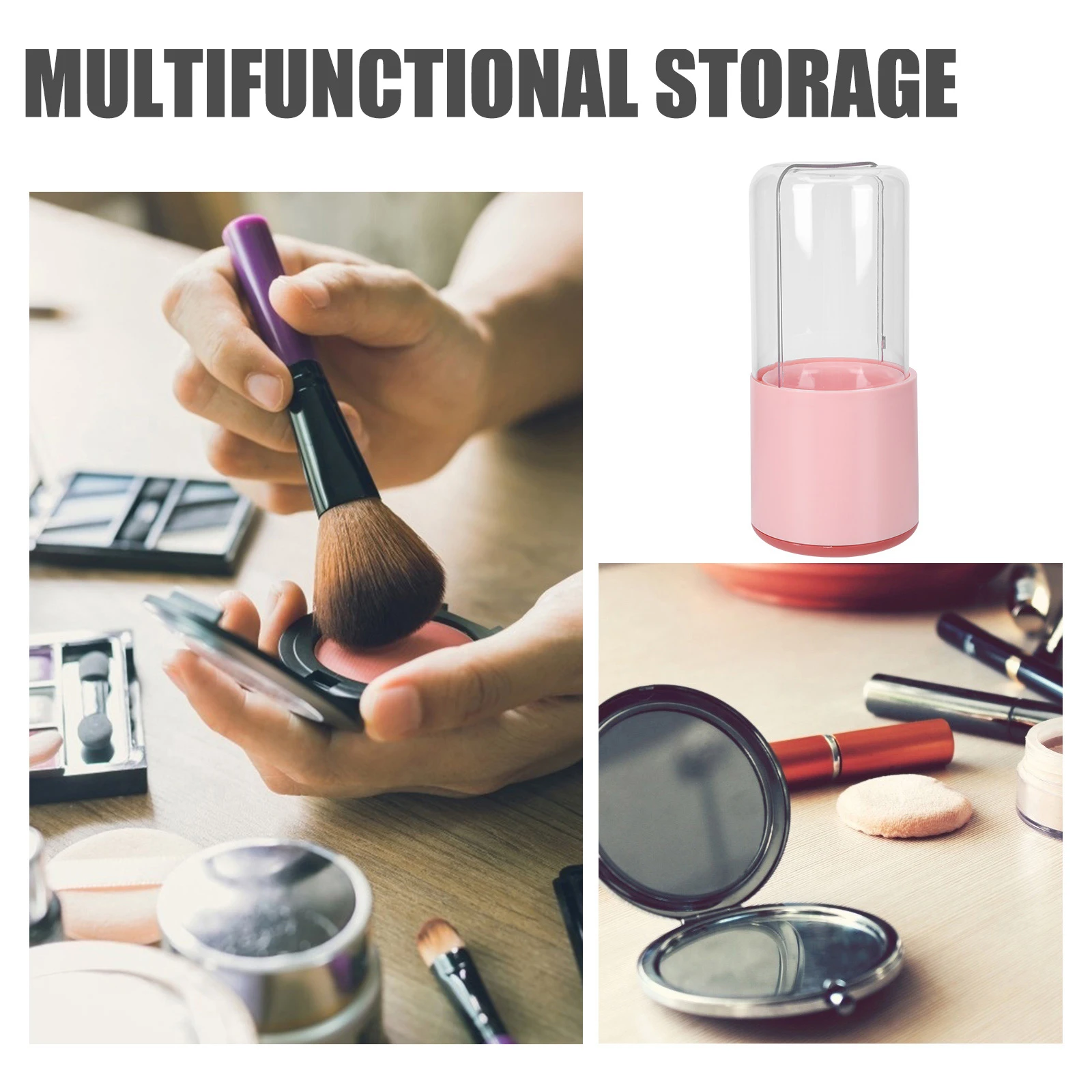 

Makeup Brush Storage Box Dustproof Container Holder with Lid Pink Large Capacity ABS Material Cosmetics Organizer