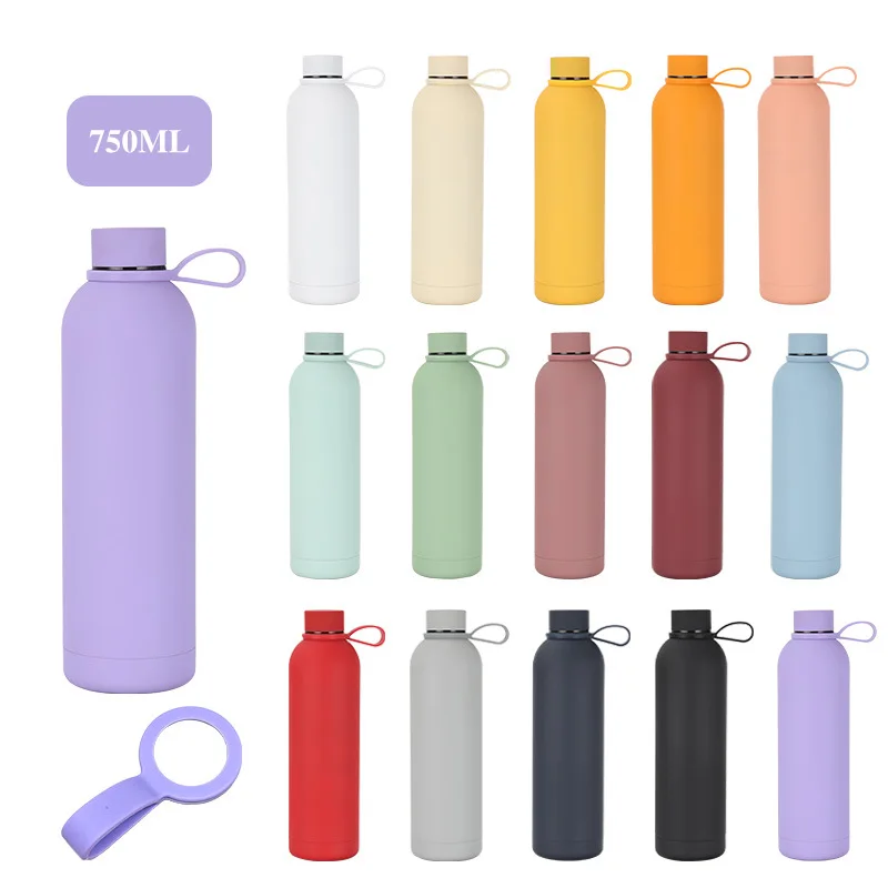 350/500/750/1000ml 304 Stainless Steel Water Bottle, Matte Vacuum Flask with Handle Lid for Sports