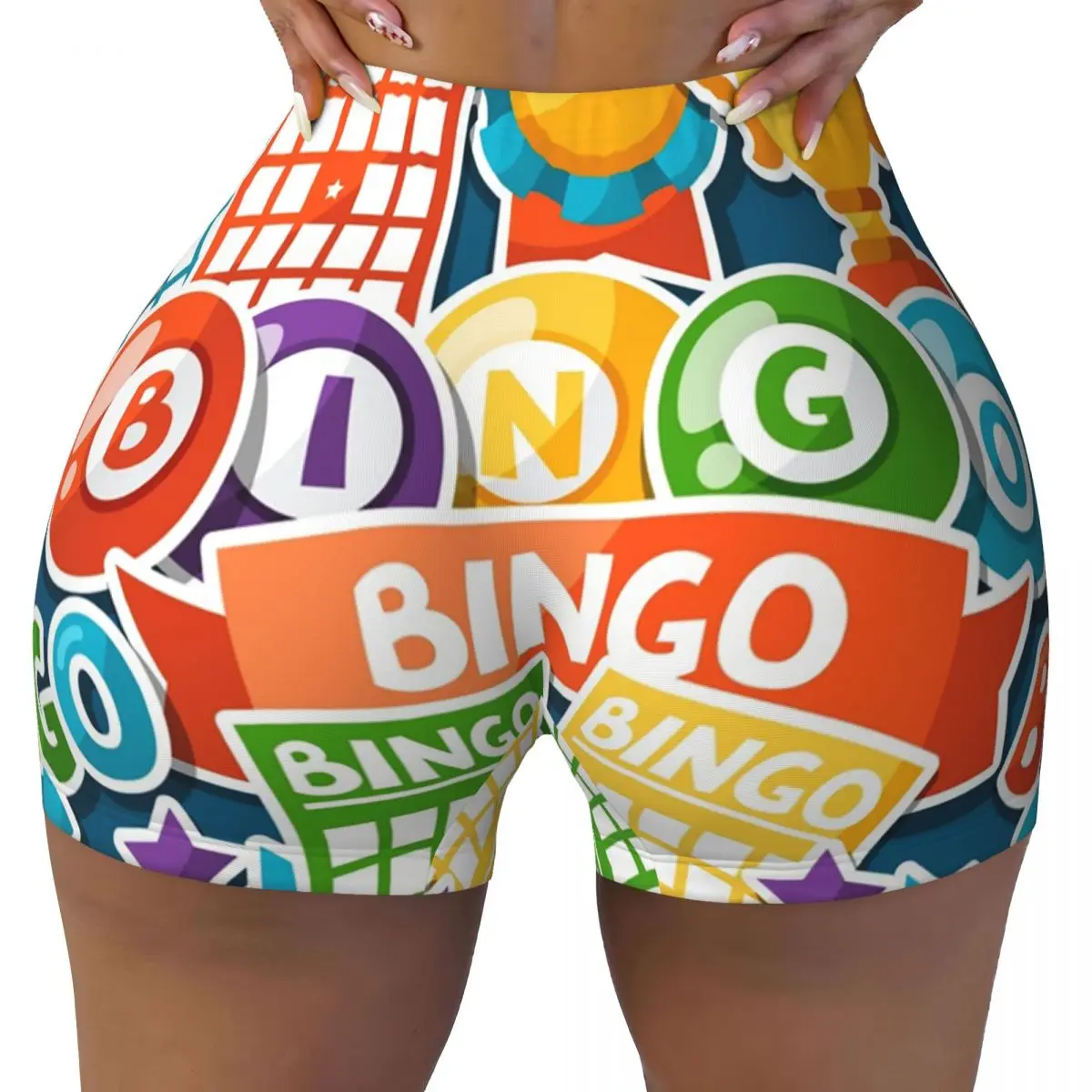 Custom Bingo Paper Game Workout Biker Running Shorts Women Gym Yoga Shorts