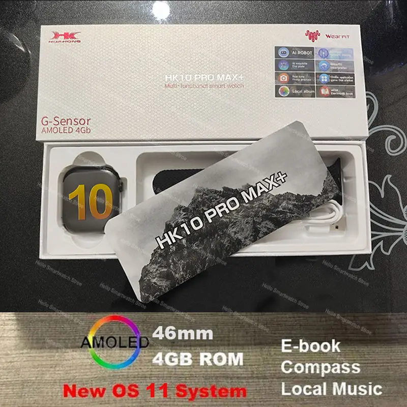 HK 10 Pro MAX Plus ساعة ذكية سلسلة 11 46 ملم HD AMOLED 4G ROM بلوتوث شبكة دعوة AI روبوت ساعة NFC البوصلة Smartwatch 2025