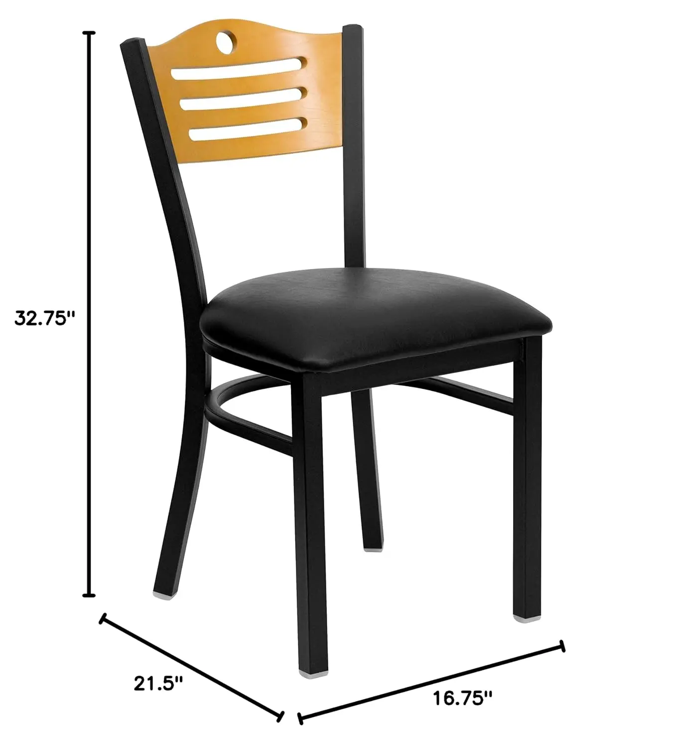 Black Slat Back Metal Restaurant Chair, 2-Pack