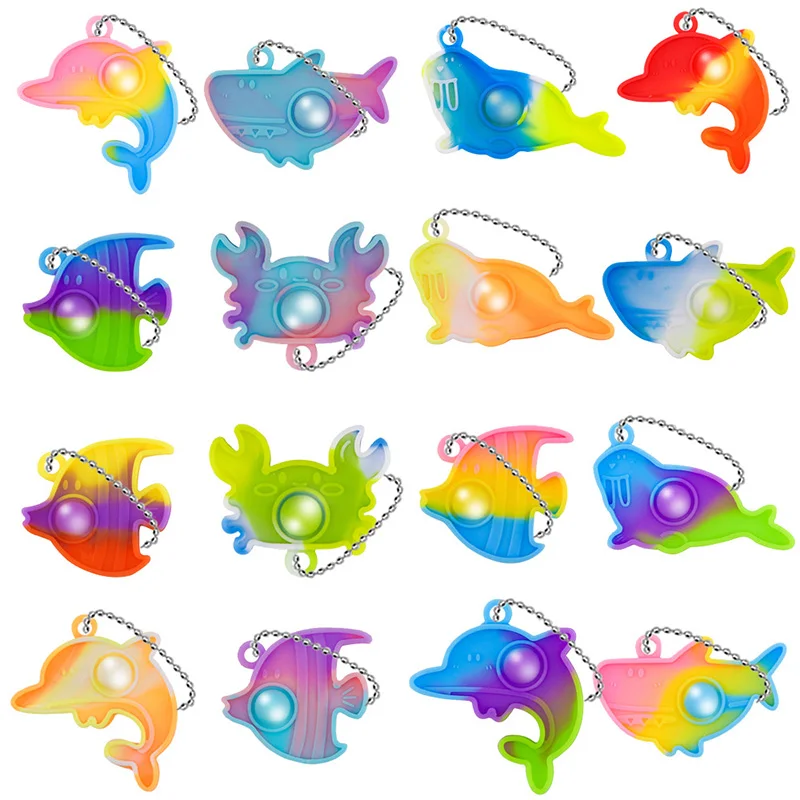 

10/20/30/50PCS Anti rodent Pioneer Stress Relief Marine Animal Key Pendant Bubble Music Silicone Stress Relief Puzzle Toy