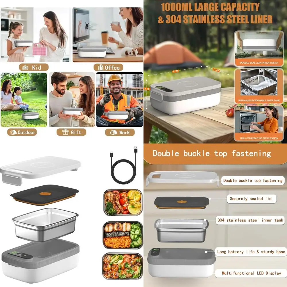 

Portable Electric Heated Lunch Box, 14000mAh Rechargeable Battery, 4.2 Cups Food Warmer for Men, Ideal for Outdoors, Picnics, an
