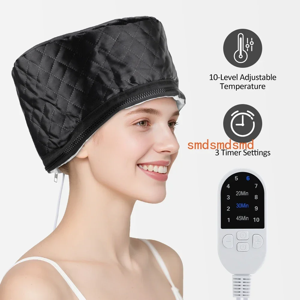 Home Salon Hair Steamer Cap Women Electric Portable Heating Hat Hair Oil Baking Mask Cap 3 Timer Deep Conditioning Bonnet Black