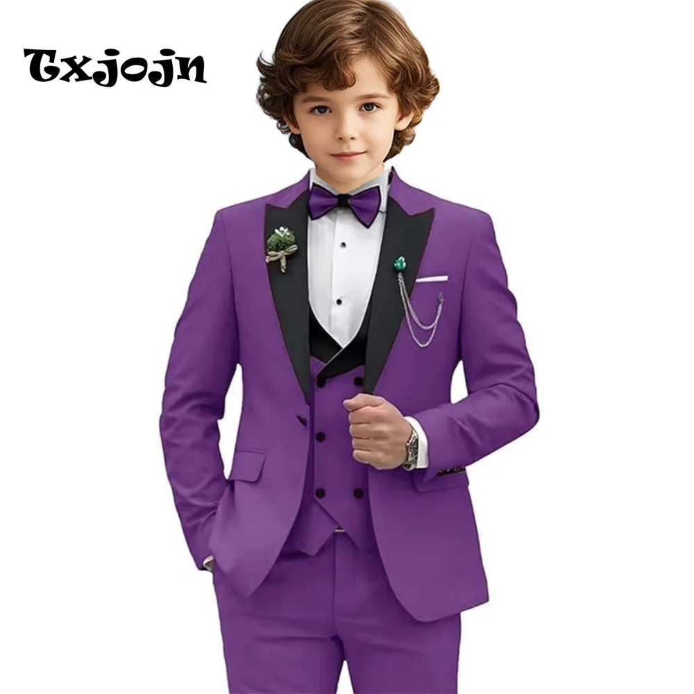 2025 New Purple Kids Tuxedo For Catwalk Show High Quality Boys Suits 4 Pieces Popular Child Suit Set Wedding Clothes