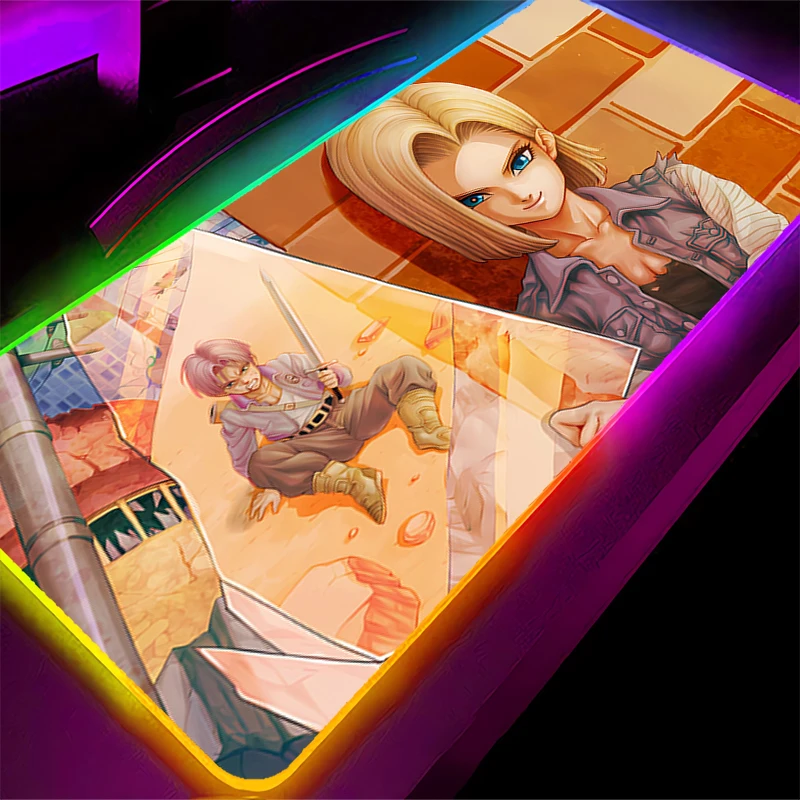 RGB-Mauspad, Dragon Ball, Android, 18 Gamer, großer Computer, erweitertes Spiel, LED-Mauspad, Schreibtischunterlage, Tastatur, Gummi-Hintergrundbeleuchtung, Teppich