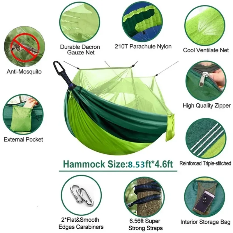 Portátil Duplo Mosquito Net Hammock, Camping ao ar livre, Jardim Viagem, Turista, Natureza Lazer, Caminhada Dormir, Hanging Swing