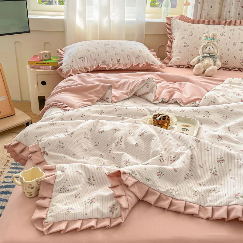 A-Class Summer Lace Four-Piece Set Air Conditioner Quilt Student Dormi Single Double Thin Quilt Summer Cool Quilt Waabl...