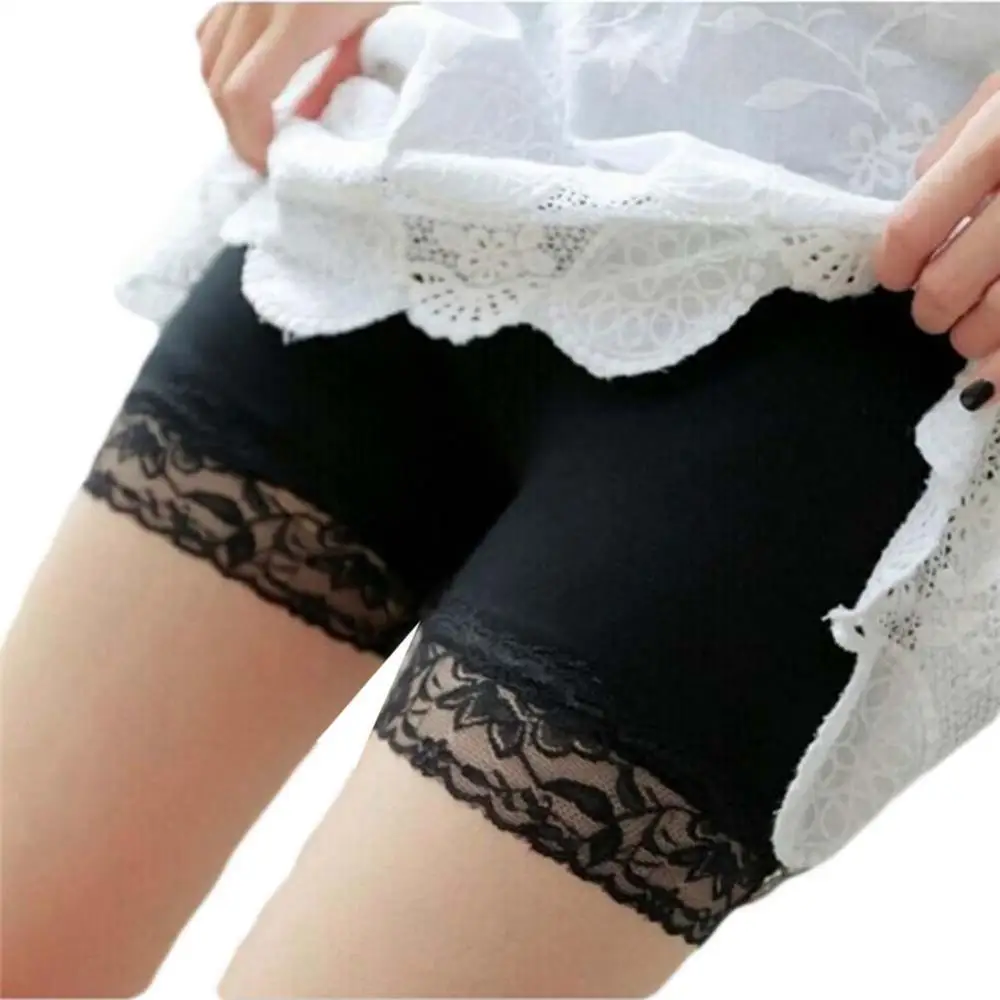 Women Elastic Solid Color Lace Seamless Breathable Leggings Safety Panties Shorts Lace Knickers Slimming Underwear Lingerie