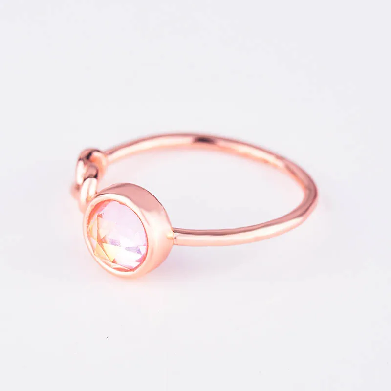 Hot-selling powder crystal moonstone simple 925 silver ring, female rose gold creative knotted ring