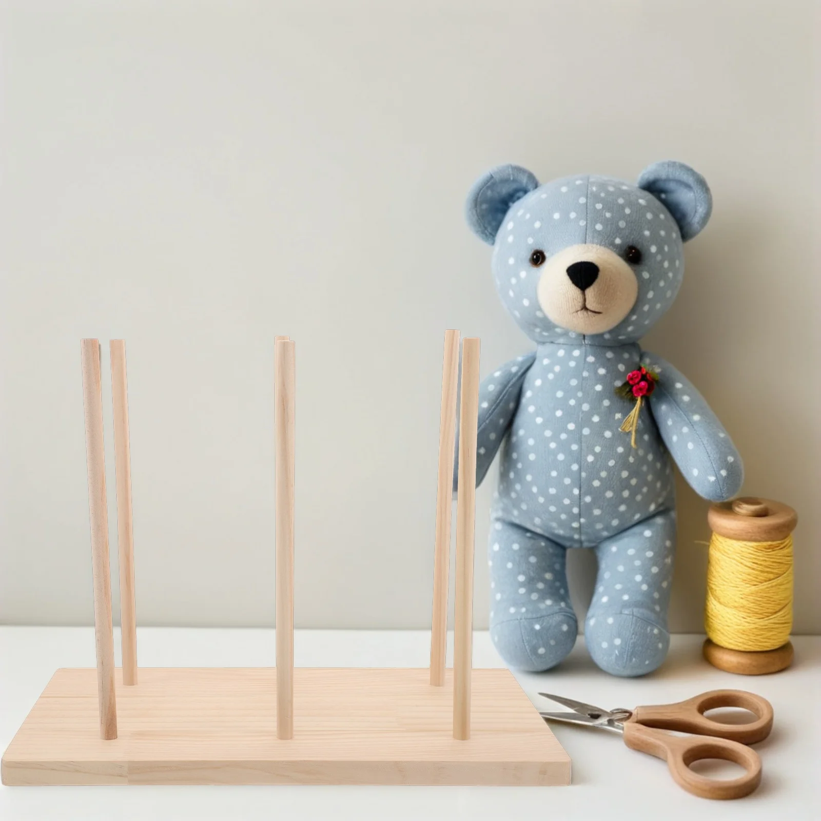 Finger Puppet Organizer Rack with 6 Slots Wooden Display Stand Anti-Crush Storage Holder for Classroom Home Use Shelf
