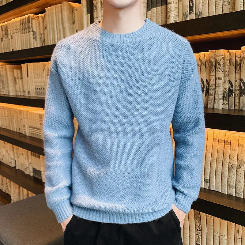 

Korean Fashion Sweaters Men Autumn Solid Color Sweaters Slim Fit Men Street Wear Mens Clothes Knitted Sweater Men Pullovers D202