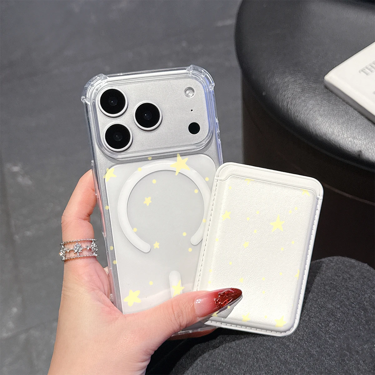 Yellow Stars Phone Case For iPhone 17 16 15 14 13 Pro Max Plus Wallet Pocket Transparent Soft TPU for Magnetic Phone Case view 2