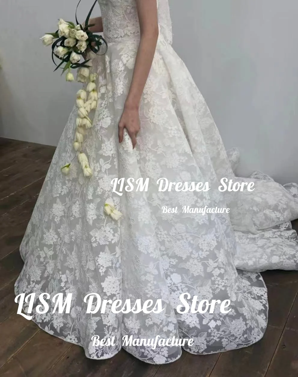 Lism Customized Luxury Floral Lace Wedding Dress High Neck Short Sleeves A-Line Korea Photo shoot Bridal Gown 2026 Robe De Marie