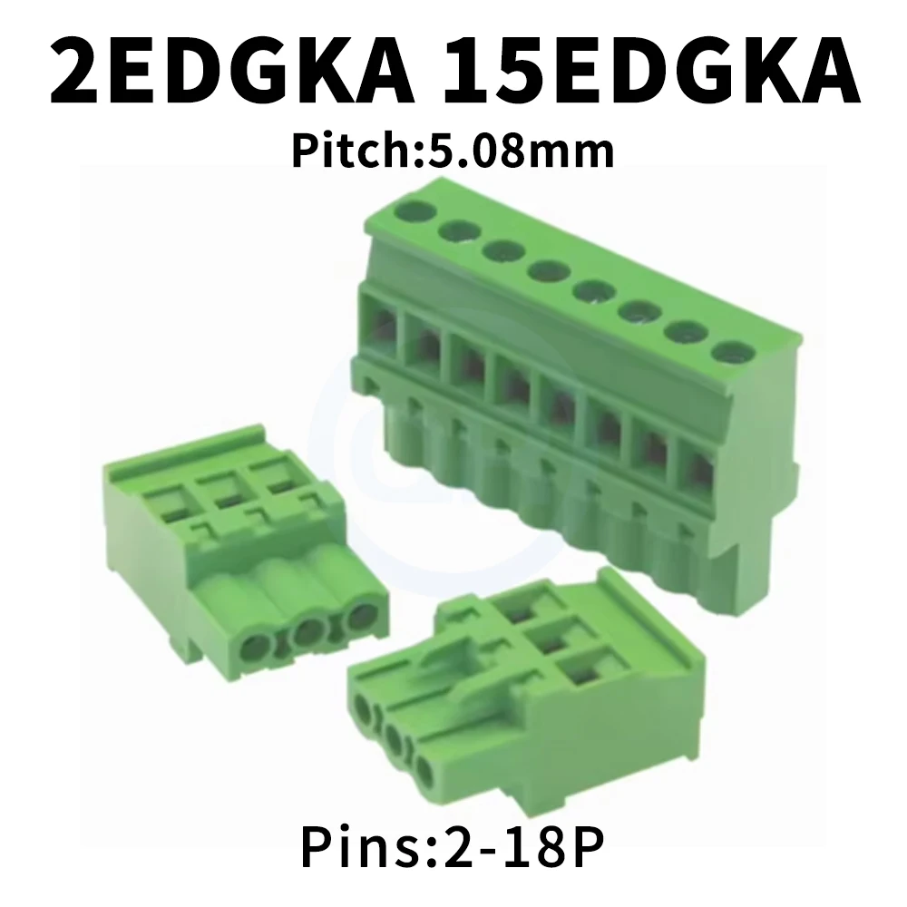(10 pcs) KF 2EDGKA 5.08mm Side Outlet Vertical Terminal Block Connector KF 15EDGKA Upright P Green Plug and Socket 2P~18P