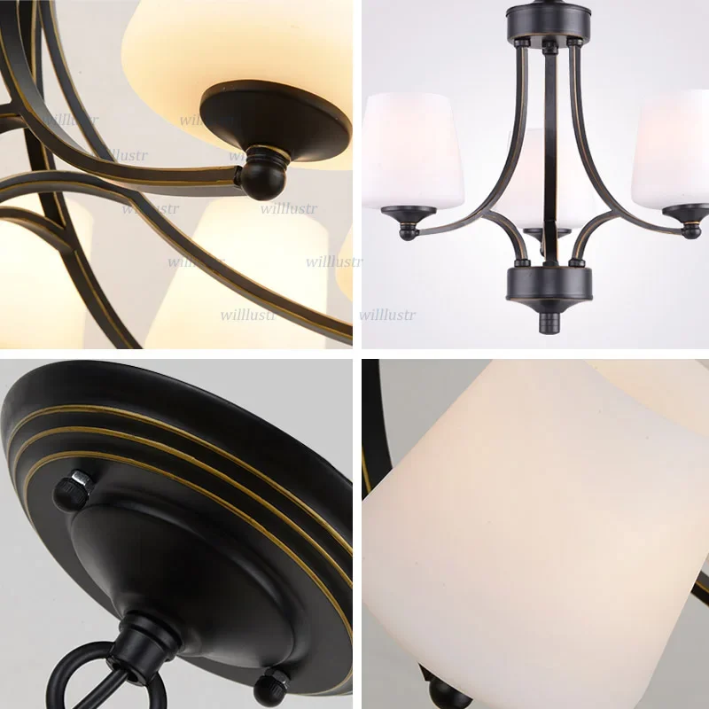 

Black Gold Iron Suspension Light American Style Glass Pendant Lamp Hotel Villa Cafe Dinning Bed Room Hanging Ceiling Chandelier
