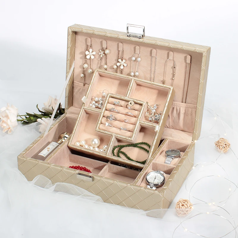 PU Leather Jewelry Storage Box, Ring Display Case, Portable Jewelry Organizer, Necklaces, Hook, Earrings, Bracelet